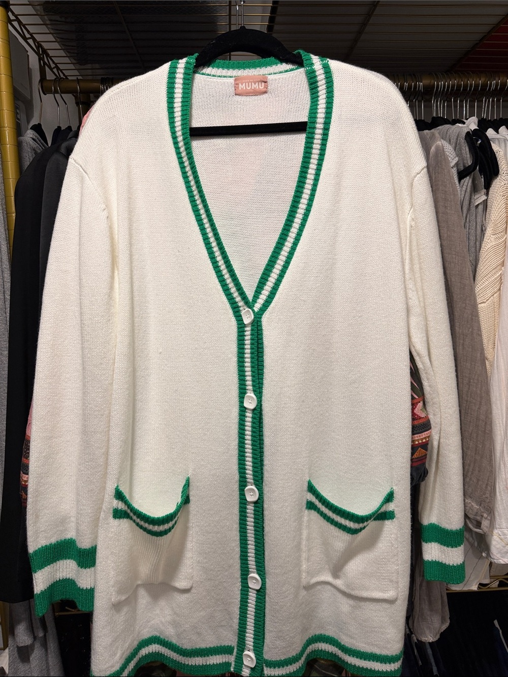 Show Me Your MuMu Cream Cardigan with Green Trim